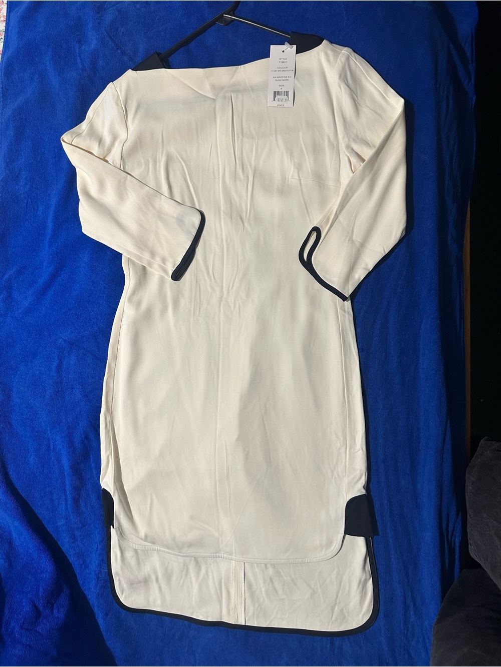 French Connection Cream High-Low Dress with Black Trim